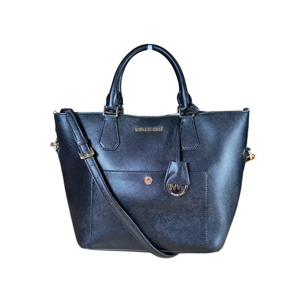 Michael Kors Handbags - MICHAEL Michael Kors Greenwich Large Saffiano Leather Satchel Black Handbag Tote